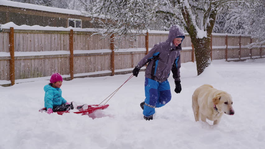 kids pulling sled snow Stock Footage Video (100% Royalty-free) 7264693 ...