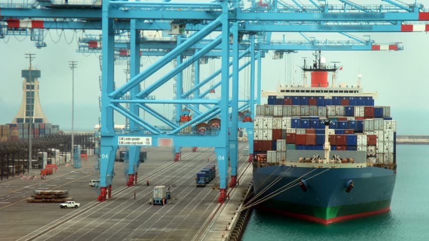 Loading of cargoes on the cargo ship on landing stage. Time lapse  | Shutterstock HD Video #728158
