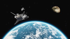 Animation of the astronaut against the Earth and the spaceship