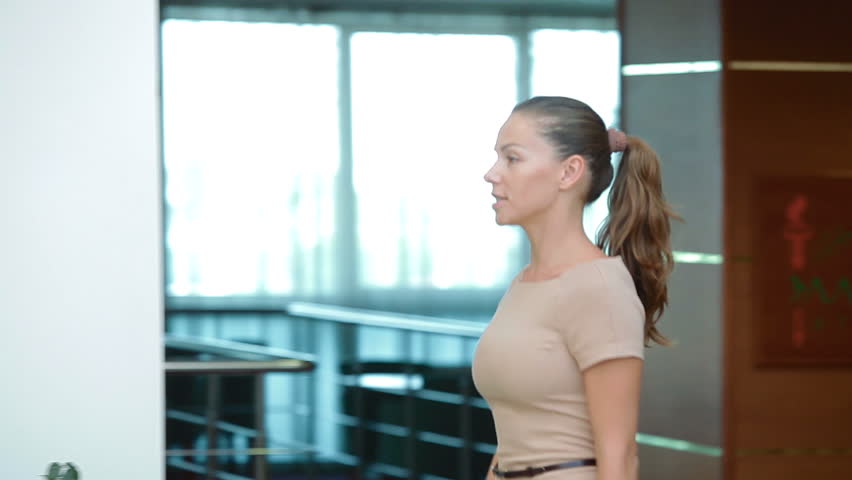 meeting of two young business people in a modern office
