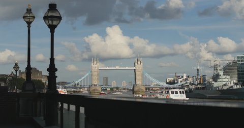Sun light hits Tower bridge in London. June 2014.