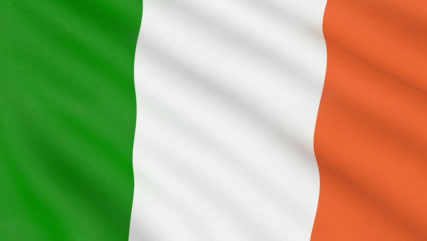 Flag of Ireland waving with realistic cloth texture. Loop animation.