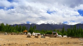 ancient stupas of Ladakh - panorama video taken in the area of ??the Little Tibet, Ladakh, India
