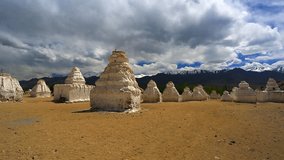 ancient stupas of Ladakh - panorama video taken in the area of the Little Tibet, Ladakh, India
