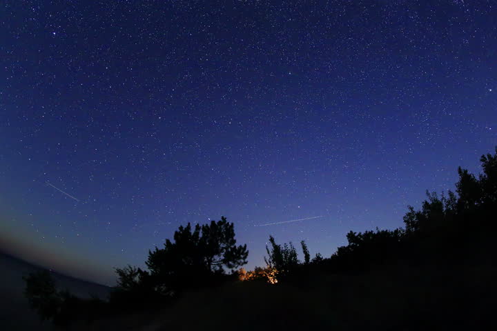 4K. Starry sky over the reservoir in Kremenchuk. Mountain Piviha. Kremenchuk, Poltava region, Ukraine. Time-lapse. Ultra HD, 4096x2730
