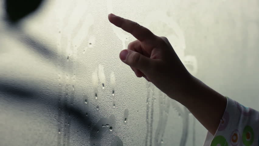 Child draws on the window dew, hd Royalty-Free Stock Footage #7323730