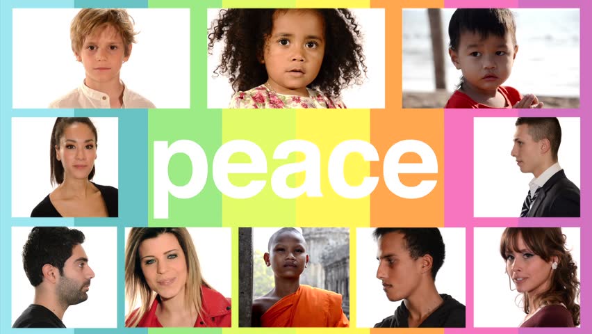 peace concept, collage of people of different racial and ethnic backgrounds 
