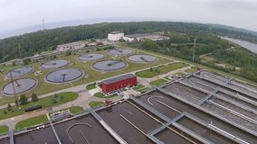 Aerial Video of Waste Water Treatment Plant, Flew Over