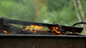 Barbecue fire high definition slow motion FullHD 1080p footage - Barbecue fire preparing 1920x1080 HD movie