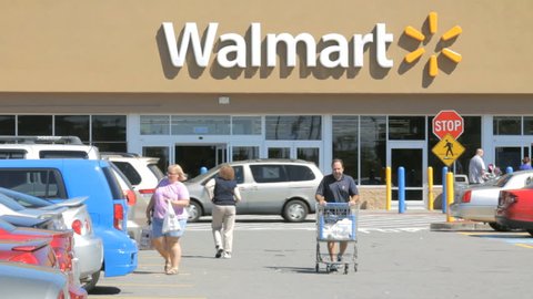 SEEKONK, MA - SEPT 14: Walmart store building exterior open for business on September 14, 2014. Walmart is the world's largest public corporation and the largest retailer in the world.