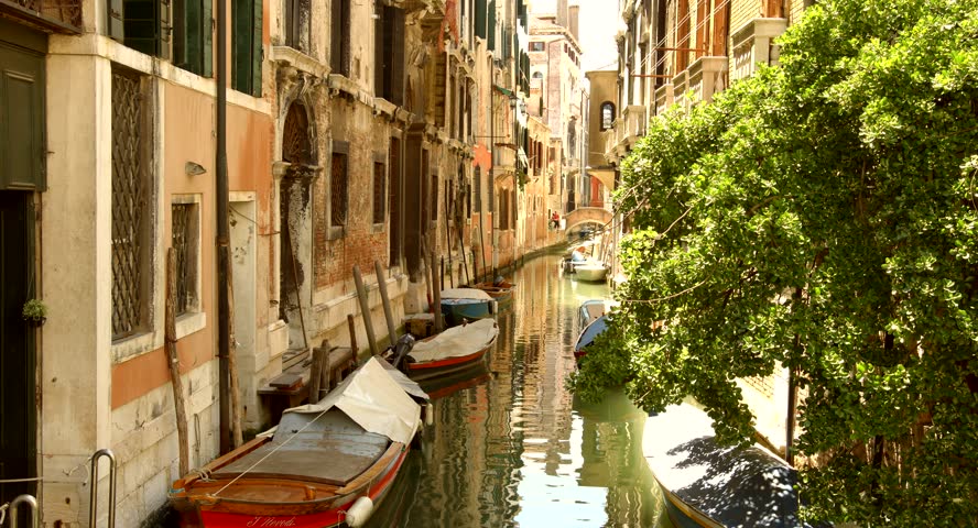 Beautiful Venice Canal Vintage House Boat Sea Italy Vacation Tourism