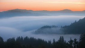 Time lapse clip. Fantastic mountain landscape with fog. Carpathian, Ukraine, Europe. Beauty world. Full HD video (High Definition)
