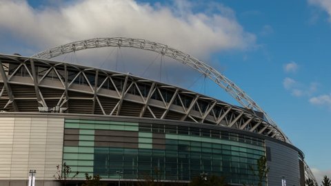 WEMBLEY STADIUM, LONDON - 19 OCTOBER 2012. Time lapse of the famous arch over the new Wembley Stadium in North London. 4K
