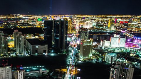 LAS VEGAS - Night time aerial view time lapse of the Las Vegas strip and surrounding areas, US, April, 2014