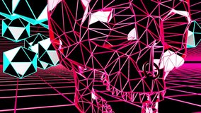 This clip is part of a collection of 4 VJ Loops featuring a colorful line rendered skull flying around in a universe of geometric shapes. This pack is perfect for vj, nightclubs, led screens and more