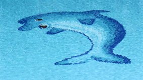 Pool surface Waves With Dolphin Swimming Mosaic Tiles background