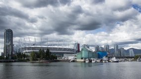 Time lapse of Cloudy day at BC Place Stadium in Vancouver, BC, Canada.