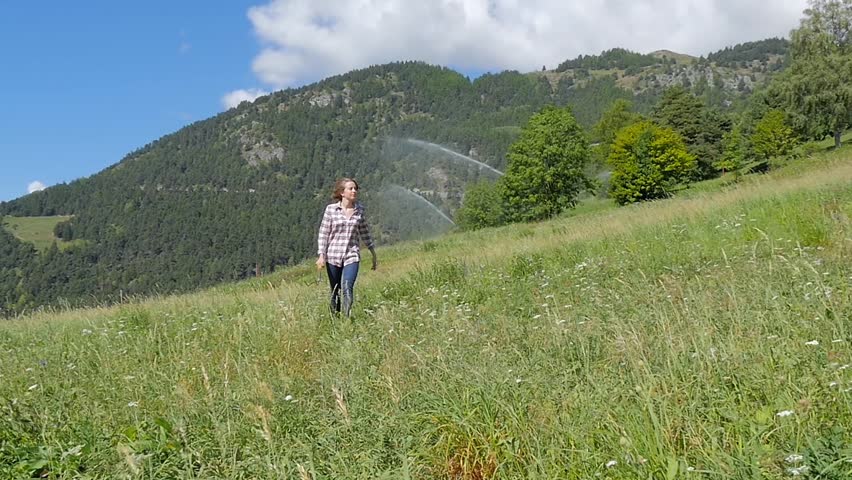 beautiful farm girl with pitchfork 