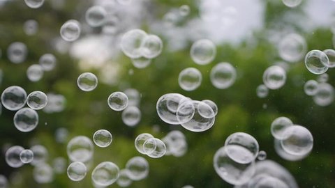 Moving of bubble on nature background.