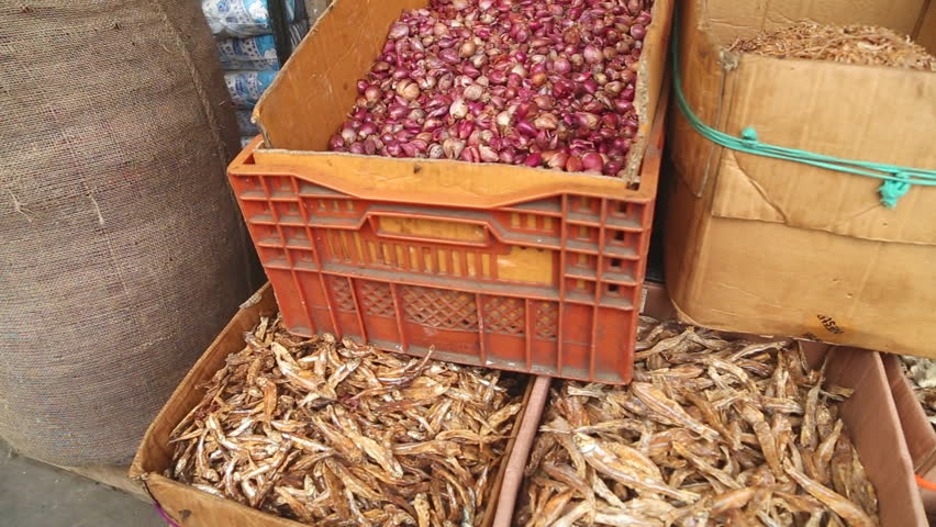 The view of boxes with ingredients in the local market in Galle. Galle is the administrative capital of Southern Province, Sri Lanka and is the district capital of Galle District.