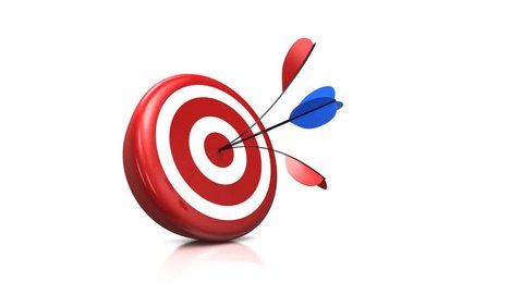 bull's eye - 3d animation of two arrows both hitting exactly in the middle of the target