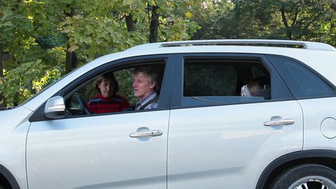Happy Caucasian Family Vawing Hands Car Stock Footage Video (100%