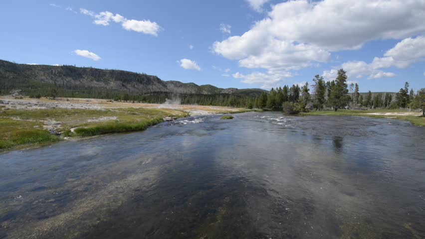 Wide angle shot of Firehole River Yellowstone National Park