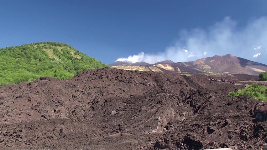 Southern flank of Mount Etna with lateral cones and lava scoriae. Sicily, Italy