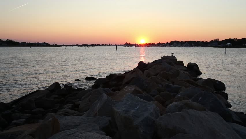 Sunset over Long Island Sound as seen from Clinton Town Beach, Clinton, Connecticut.