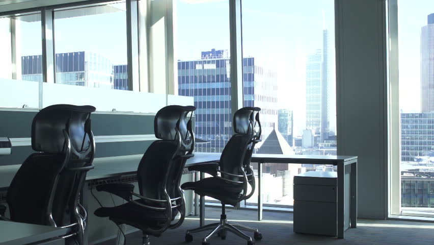 Empty Office Desks - Tracking Shot, London Royalty-Free Stock Footage #7412470