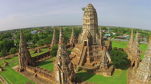 Bird eye view, Old Temple wat Chaiwatthanaram of Ayuthaya Province( Ayutthaya Historical Park )Asia Thailand