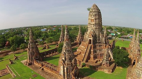 Bird eye view, Old Temple wat Chaiwatthanaram of Ayuthaya Province( Ayutthaya Historical Park )Asia Thailand