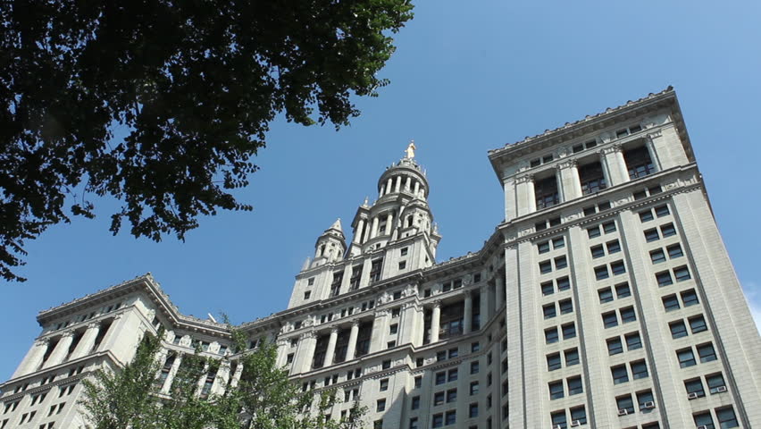 Exterior low angle of the Manhattan Municipal Building located at One Centre Street in New York City, NY. 1080p HD.