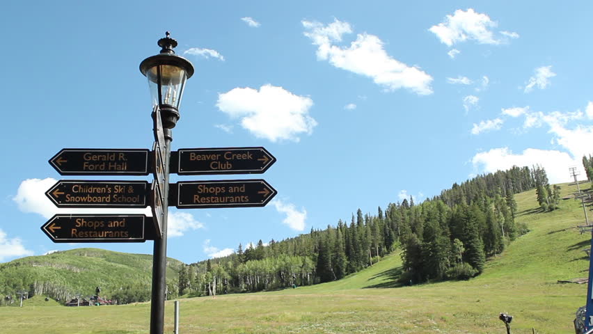 BEAVER CREEK, CO/USA - SEPTEMBER 1, 2014: Signage of the Beaver Creek Ski Resort located in Beaver Creek, CO. 1080p HD.