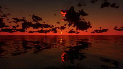 Flying over Sea, Time Lapse Sunset and Clouds