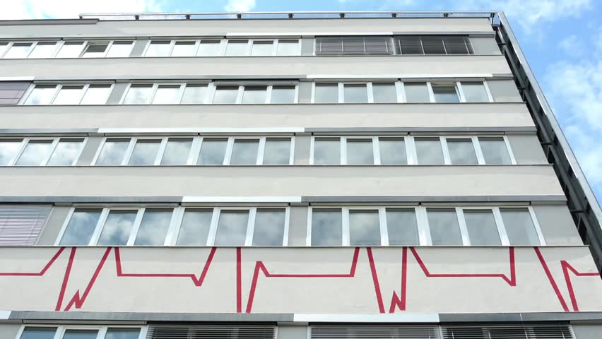PRAGUE, CZECH REPUBLIC - AUGUST 21, 2014: Hospital - exterior - cloudy sky