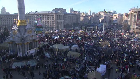 KIEV, UKRAINE - FEBRUARY 9, 2013: Hundreds of thousands of people at the rally on Independence square in Kiev.  People's Veche on Maidan Nezalezhnosti (Independence Square).
