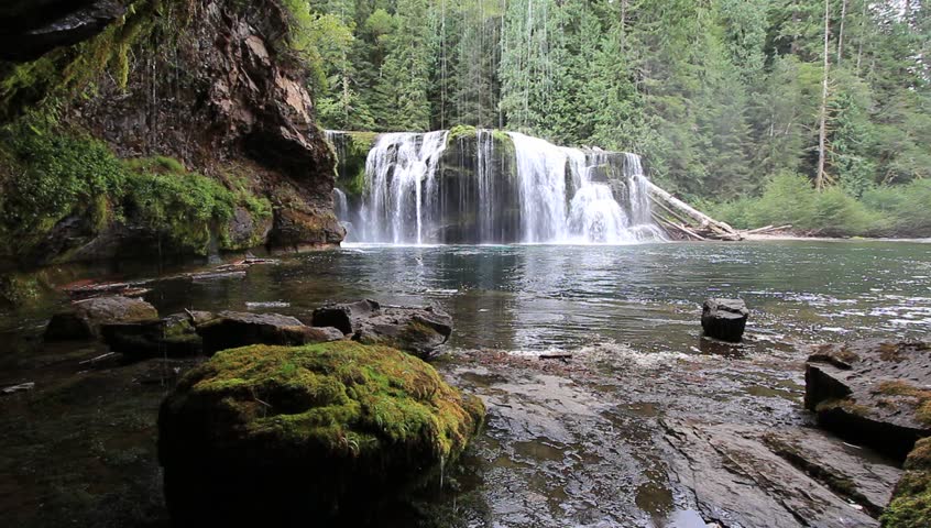 Lower Falls located on the Upper or North Fork of the Lewis River in Skamania County and just east of Mount St. Helens and northeast of Cougar Washington in Washington State