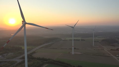 4K. Aerial shot of
Power Generating Windmills. Wind turbines producing clean renewable energy.