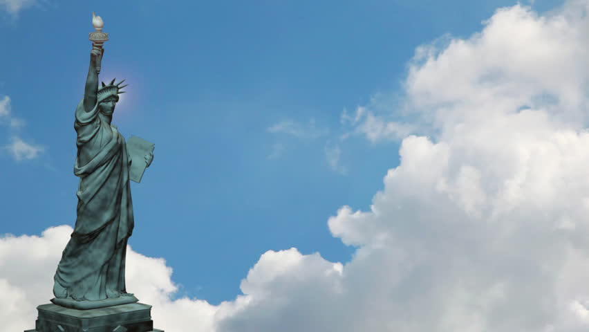 Statue of Liberty and time lapse blue sky