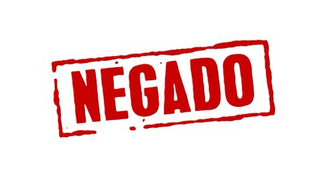 Red rubber stamp animation of the word declined in spanish with white background, black background, and alpha channel.