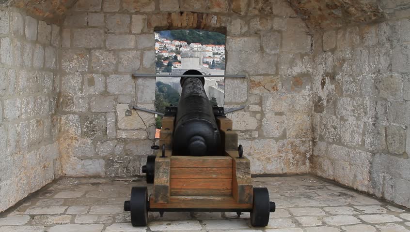 Cannon on old city castle wall of Dubrovnik in Croatia