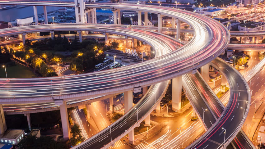 shanghai interchange overpass and elevated road in nightfall
