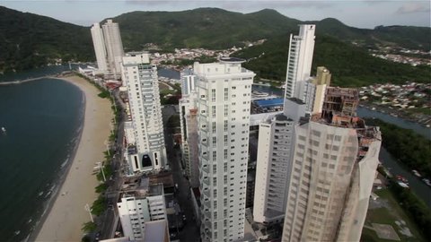 Aerial view of Balneario Camboriu city big city buildings ocean sea Brazil
