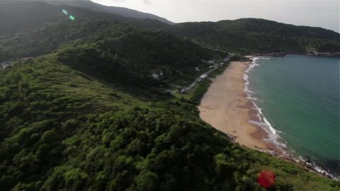 Aerial view of the beach of Estaleiro, ocean sea Brazil, Santa Catarina