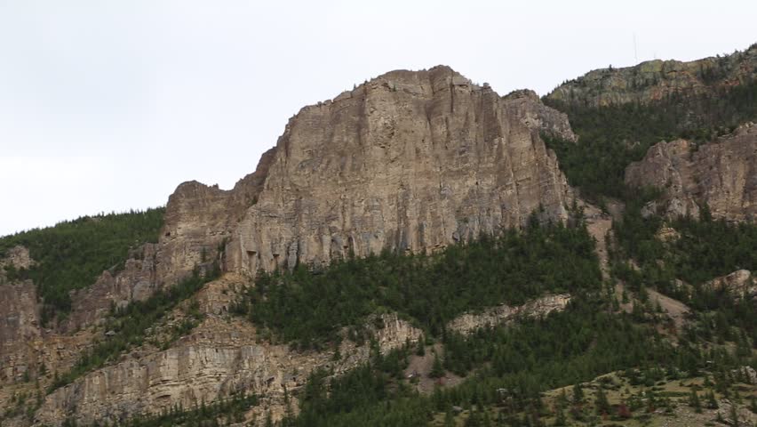 Pan Shot of Majestic Rocky Mountains in Yellowstone National Park