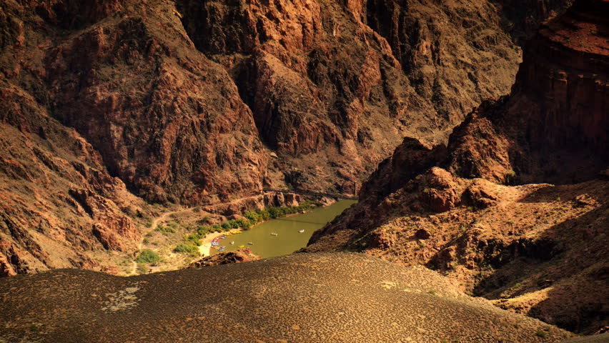 Grand Canyon South Rim 05 Timelapse Colorado River rafts arrive at Kaibab Bridge