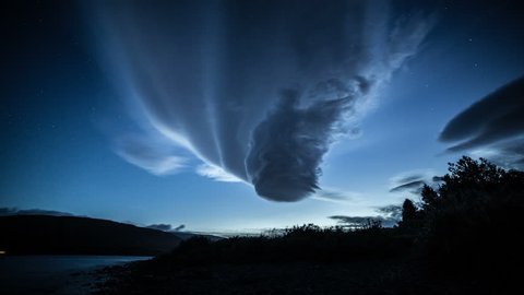 Morphing lenticular cloud twilight stars forest ufo 4k