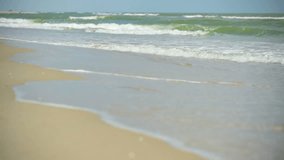  Sea Waves On Sandy Beach. Slow Motion. Full hd footage clip