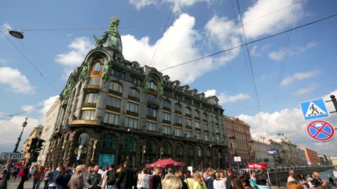 ST PETERSBURG, RUSSIA - CIRCA AUGUST 2014:  People walk along the Nevsky Prospect, the main street in the city of St. Petersburg.